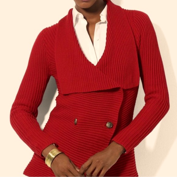 Lauren Ralph Lauren Sweaters - Ralph Lauren Red Ribbed Cardigan Small